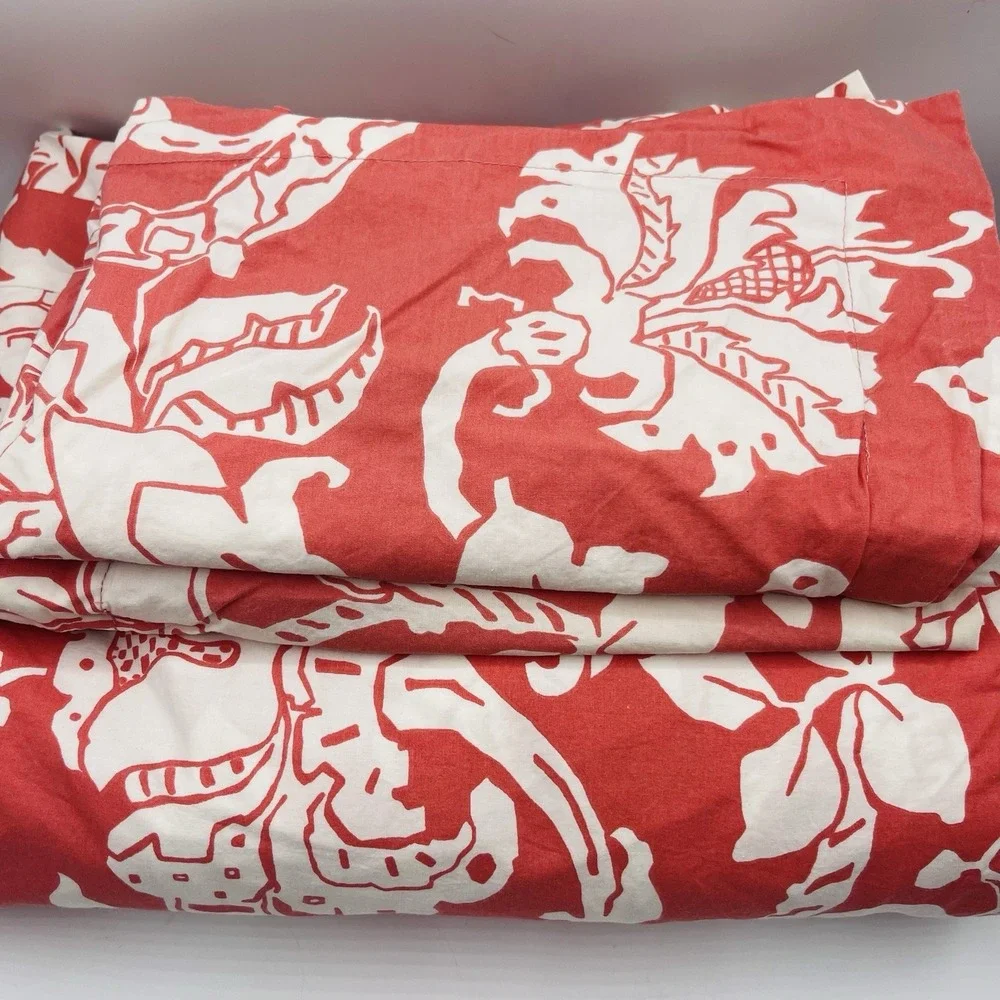 Pottery Barn Jacobean Floral Queen Duvet Cover 2 Euro Shams Coral Organic Cotton